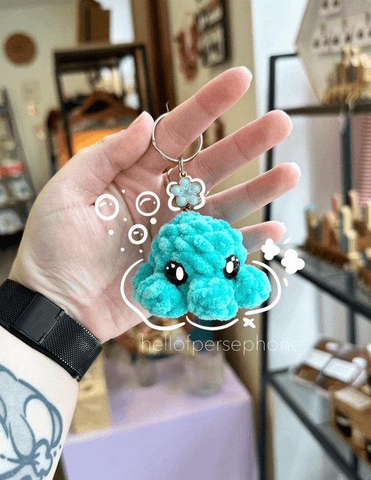 Porte-clés poulpe au crochet bleu turquoise amigurumi fait main porte clés artisanat